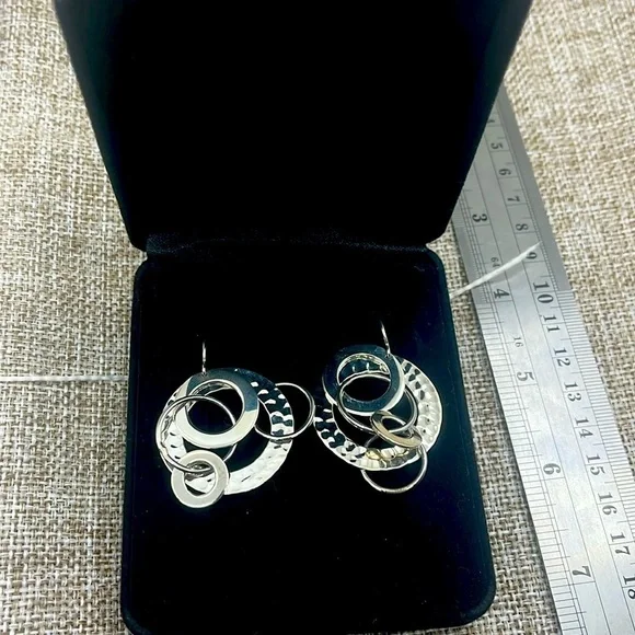 925 Sterling Silver Multi Circles Dangle Earrings Classic Look CII Mexico - Picture 2 of 9